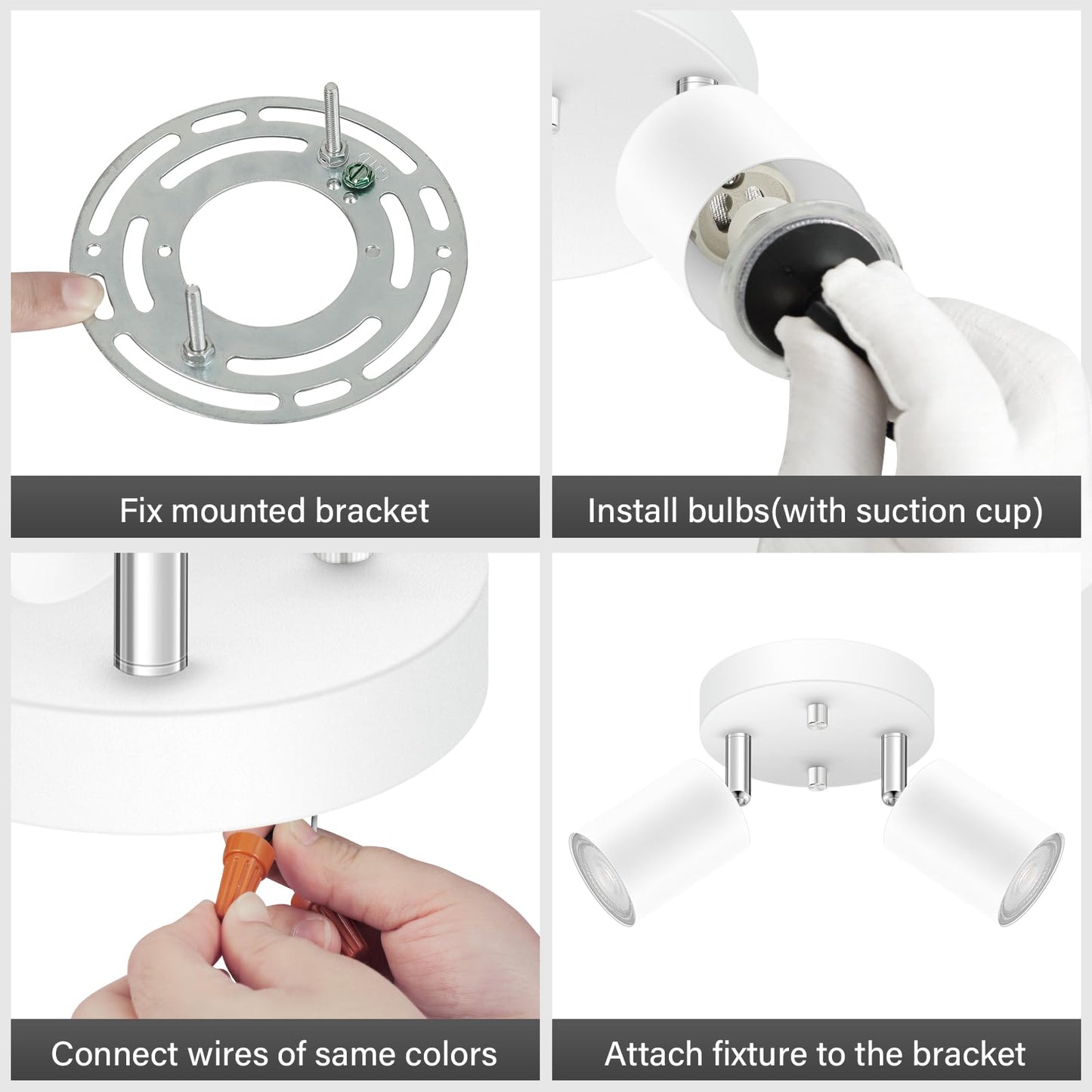 2 Light Track Lighting Fixtures Ceiling Matte White Round Directional Ceiling Spotlight Gu10 Flush Mount Track Fixture Flexibly Rotatable Light Head For Kitchen/Living Room Bulb Not Included