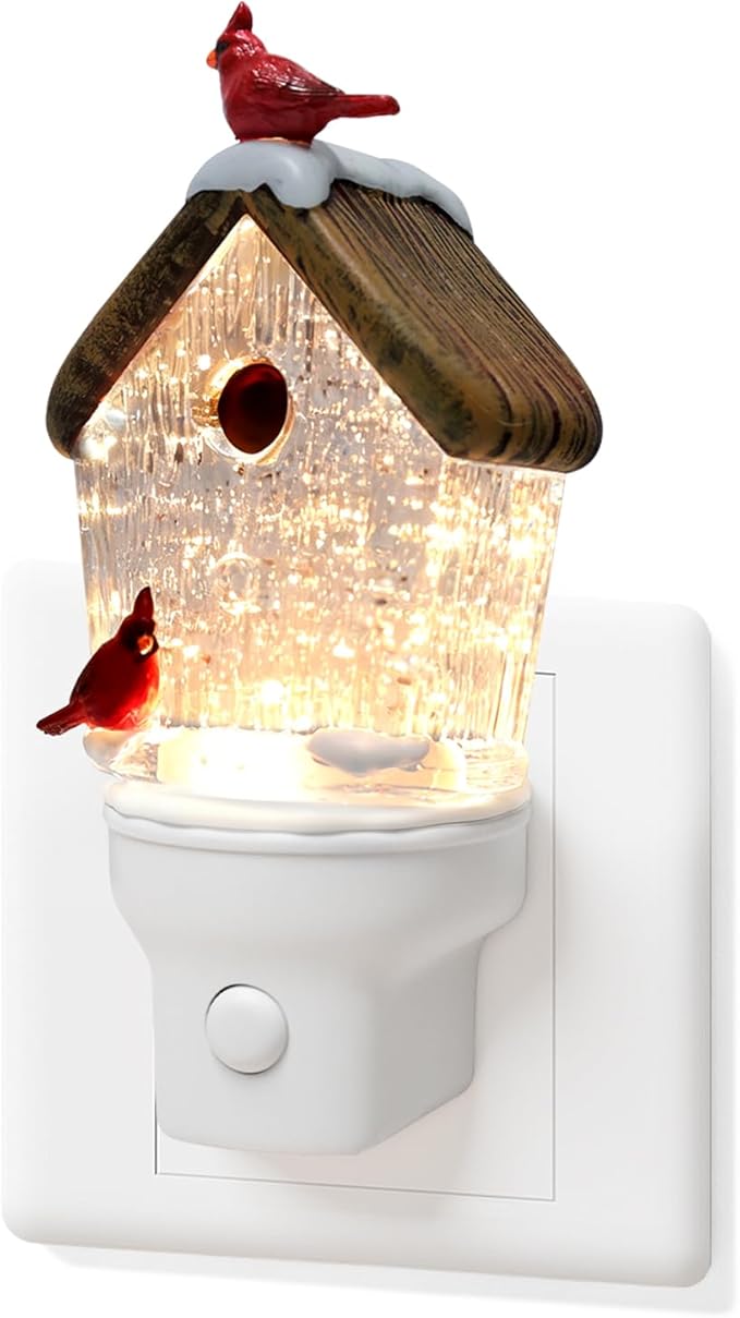 Christmas Night Light Plug into Wall Swirling Glitter USB Portable Christmas Decorative Night Light Decoration for Kids Adults Bedroom Kitchen Living Room Holiday Decor (Bird House)