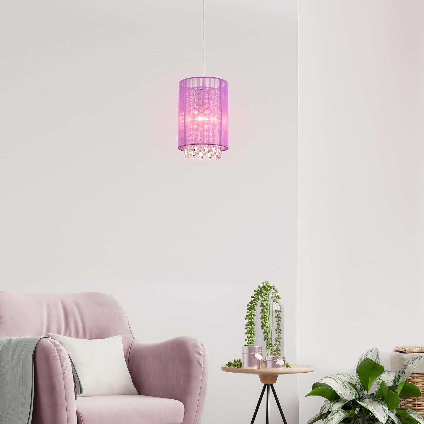 LaLuLa Hanging Lamp, 1-Light Pendant Light, Purple Cotton, 7in, Model P17168PU-P