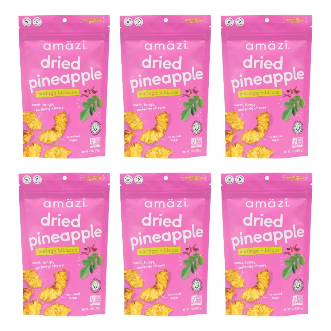 Amzi Foods | Dried Pineapple - Moringa Hibiscus (6 Pack) | All Natural Snacks | No Sugar Added Dried Pineapple | Dehydrated Frui