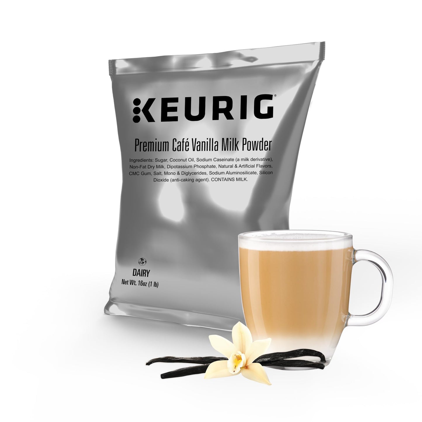 Keurig enhanced Caf? Vanilla Milk Powder 1lb Bag Specialty Beverage Mix for Lattes & Cappuccinos Makes about 30 Drinks For Keurig Commercial malt-inspired Contains Real Milk 12 Pack