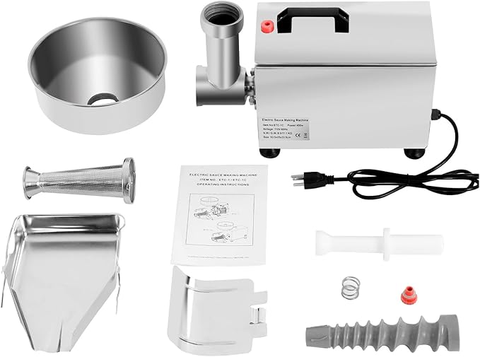 Electric Tomato Strainer, 450W Commercial Tomato Sauce Jam Maker with Handle & Adjustable Trough 304 Stainless Steel Food Press Sauce Maker Food Strainer for Tomatoes Strawberry Blueberry Sauces Etc