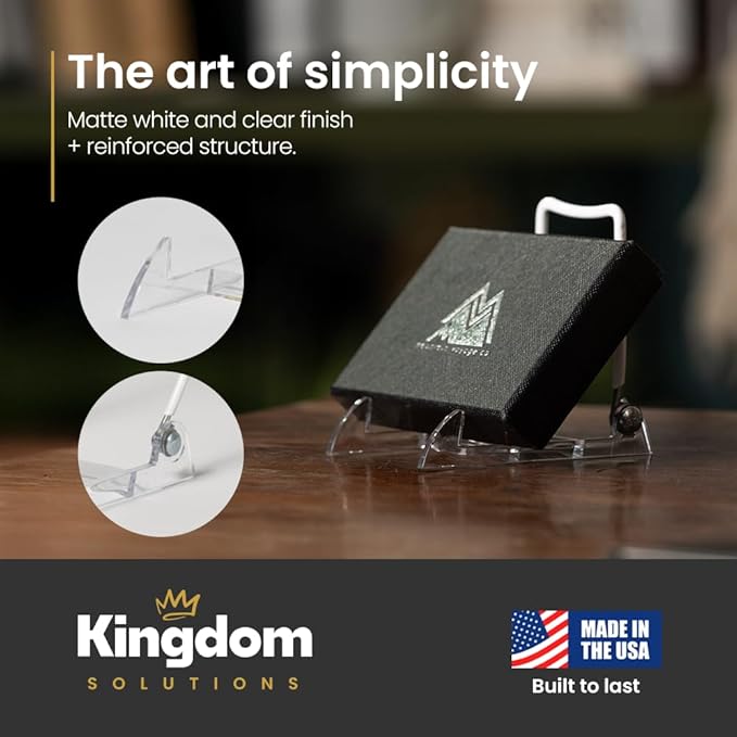 KINGDOM SOLUTIONS MADE IN USA 2-Pack Adjustable Acrylic Easels - Plate Stand - Sturdy Book Stand for Art, Pictures, Plates, Frames - Unique on the Market