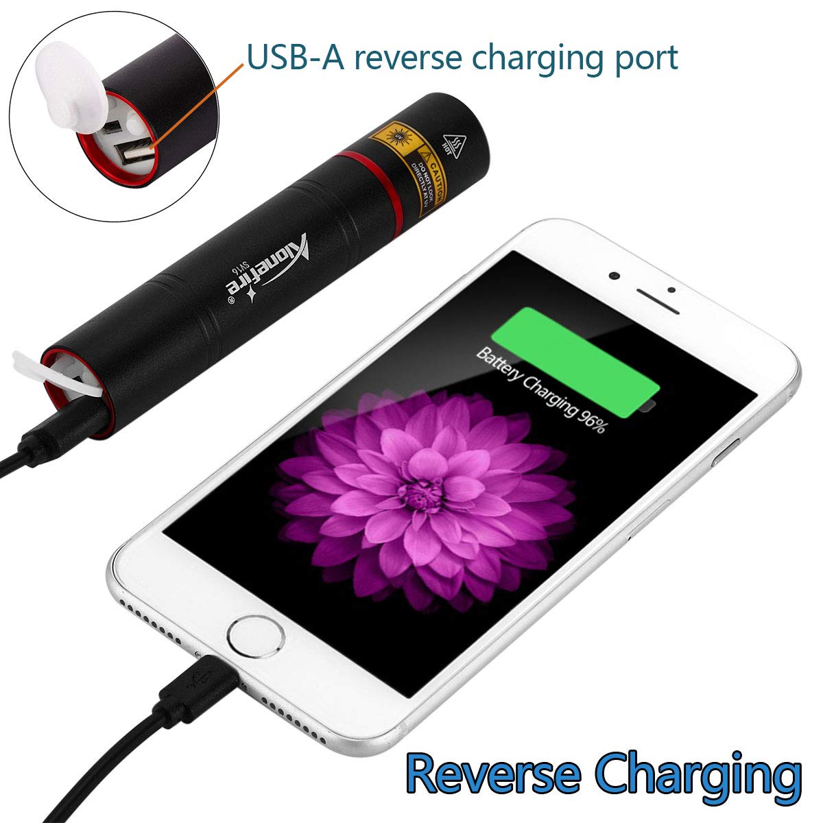 ALONEFIRE SV16 UV Flashlight, 5W Portable Black Light, USB Rechargeable, 365nm, Mini Urine Stain Detector