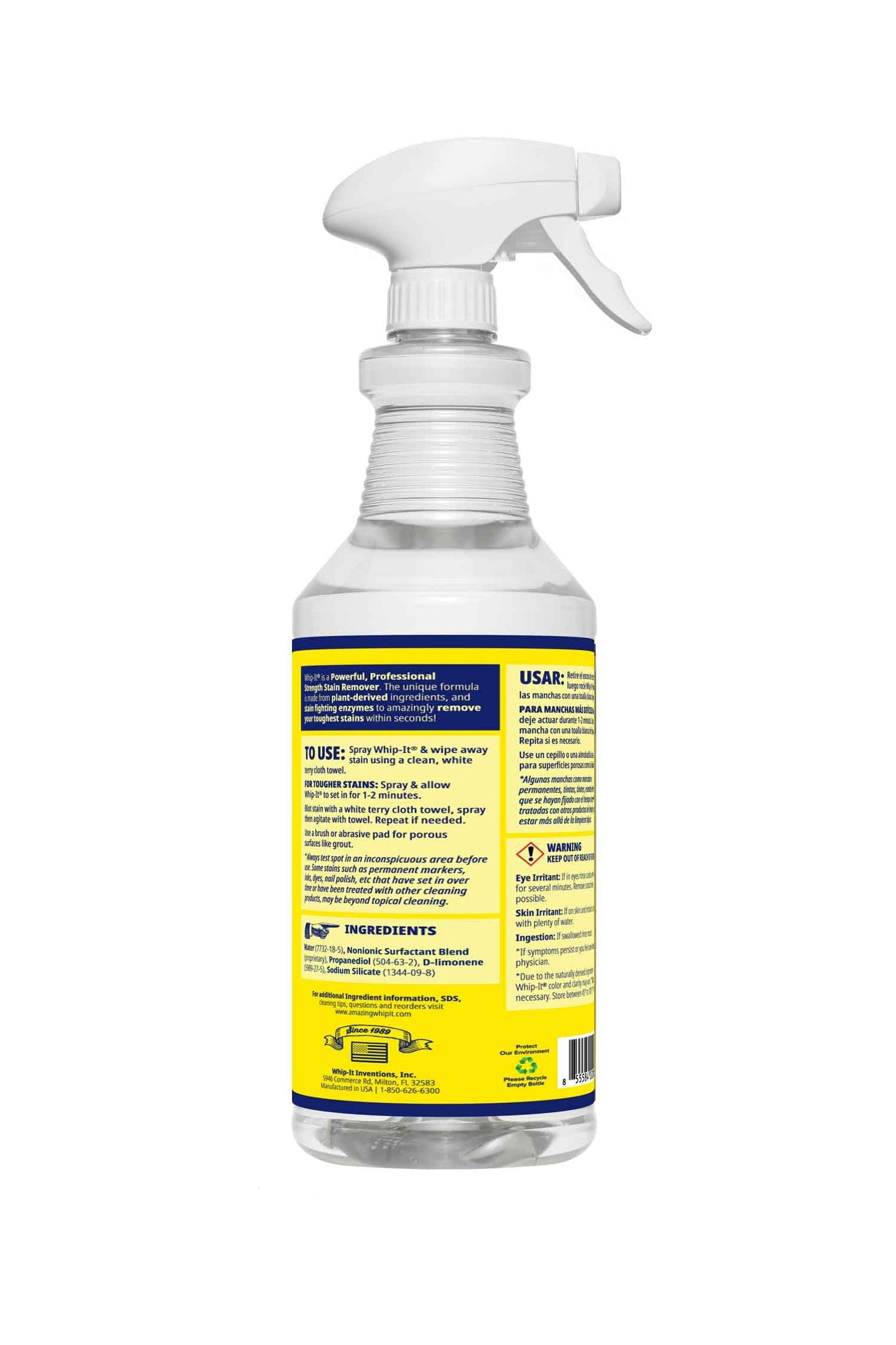 Whip It Cleaner, Multi Purpose Stain Remover Professional Strength Spray, Plant Based Enzyme Cleaner, Cleaning Food, Coffee, Wine, Baby Stains, Pet Stains, Over 500 uses, Made in USA, 32 OZ