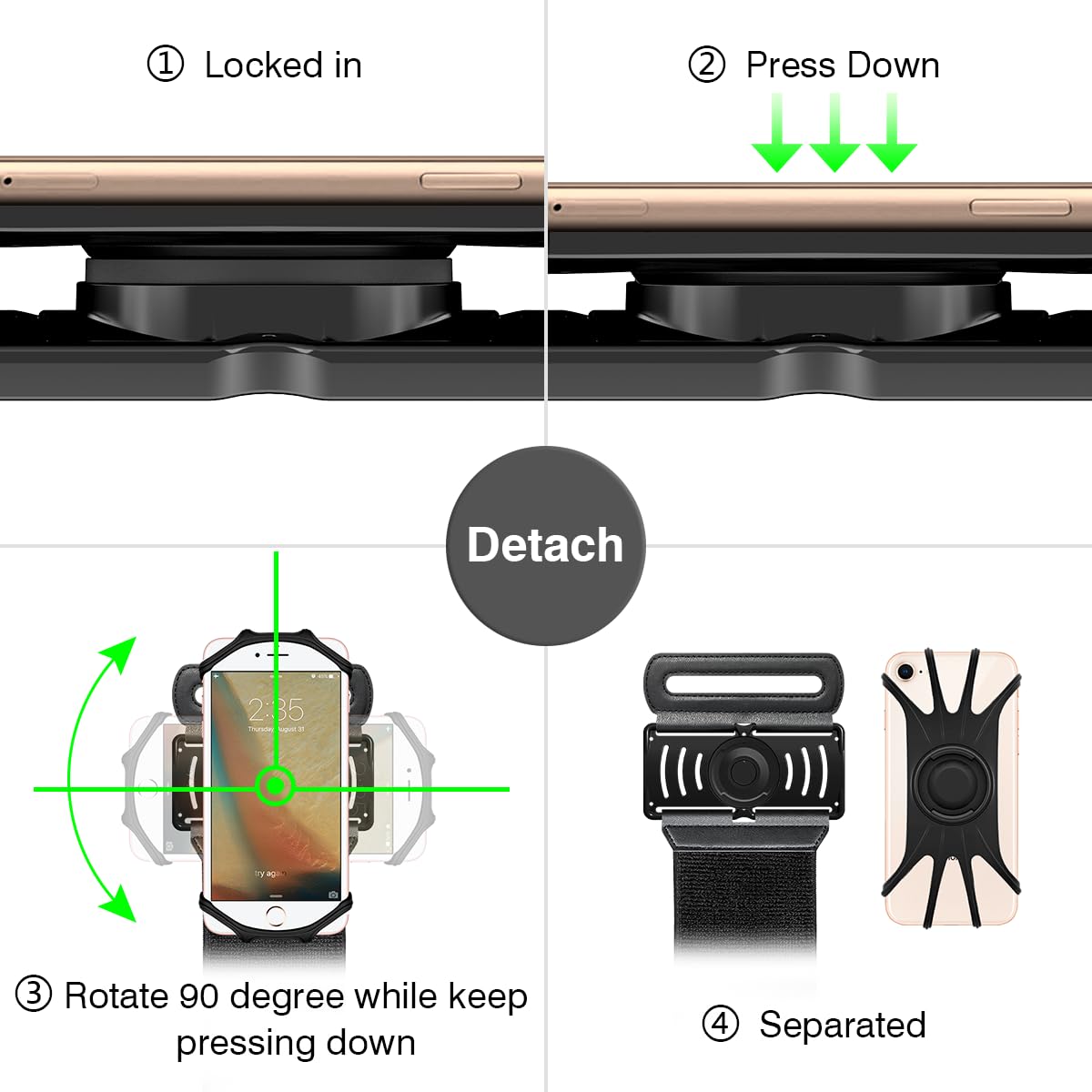 Vup Detachable Cell Phone Running Armband 360Rotatable For Iphone 16/15/14/13/Pro Max/Pro/Mini/12/11, Fits All 4-6.9 Inch Smartp
