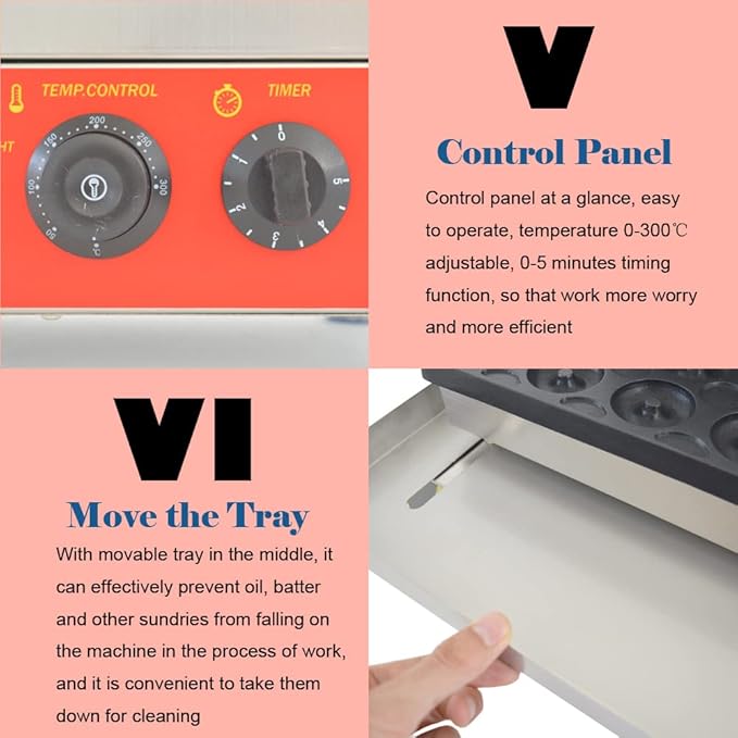 INTBUYING 15Pcs Mini Dount Maker Machine Commercial Electric Waffle Donut Machine 0℃-300℃ 1750W Double-Sided Heating Non-Stick Doughnut Baking Machine 1.85" Snack Maker 110V(1.85" 15 Dounts)