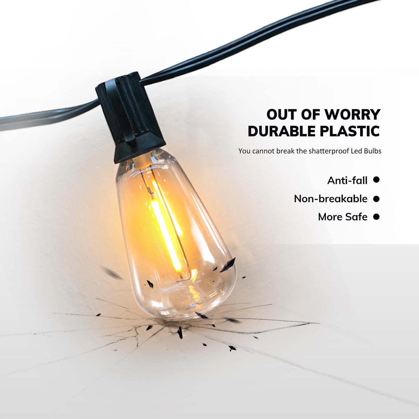 Achin Outdoor String Lights 200FT, 104 Shatterproof ST38 Bulbs, LED Dimmable, Warm 2200K, Waterproof, Black