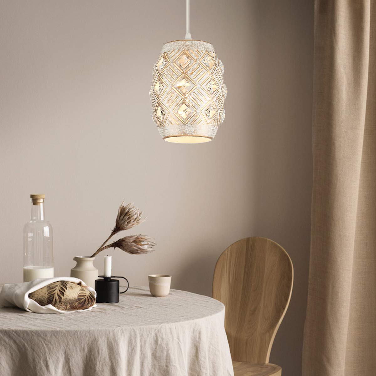 YLONG-ZS Boho Pendant Light with Dimmable 16 FT Cord, White Metal, Model YL22-White-1