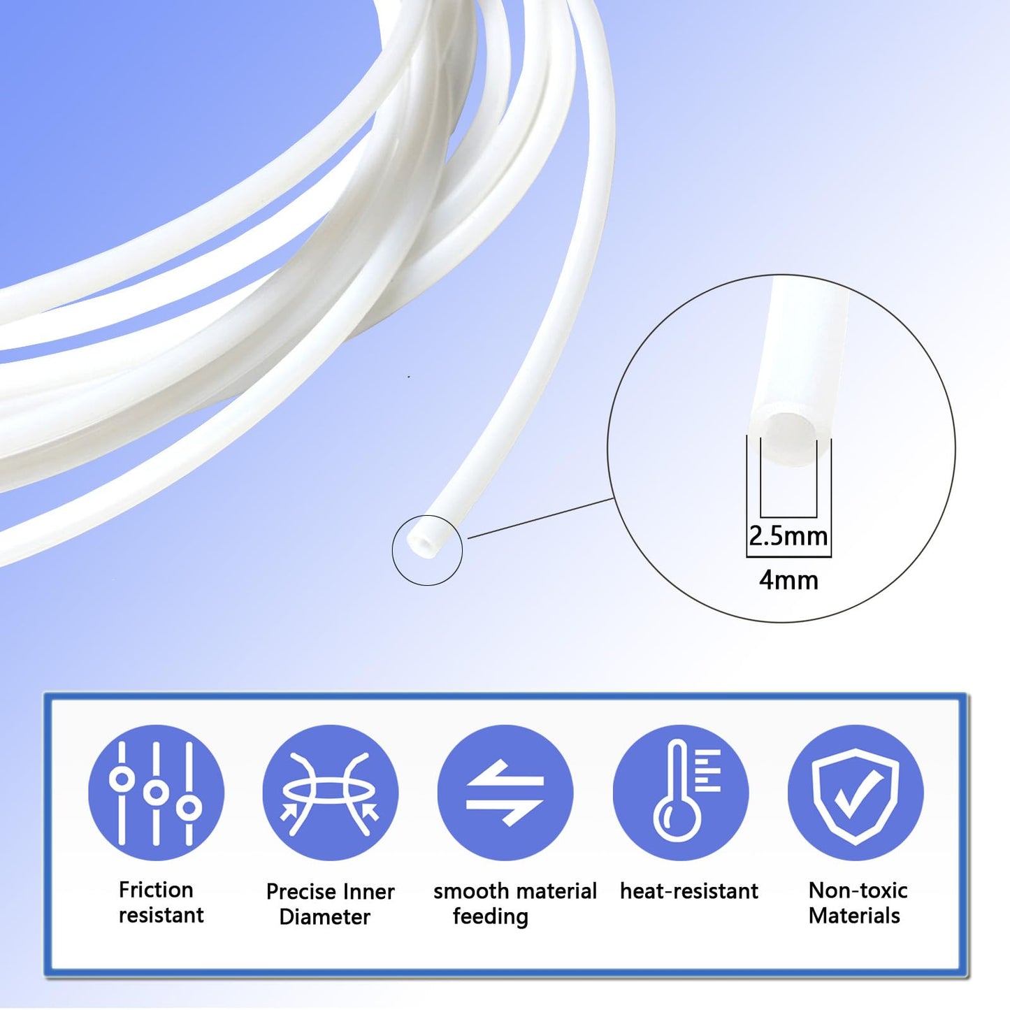 PTFE Tube Kit, 2.5mm ID×4mm OD, 5M/16.4ft, Compatible with Bambu Lab AMS X1/P1P/A1, CREALITY K2 Plus/Hi, FLASHFORGE 5M, Prusa MMU3 (white PTFE Tube Kit)