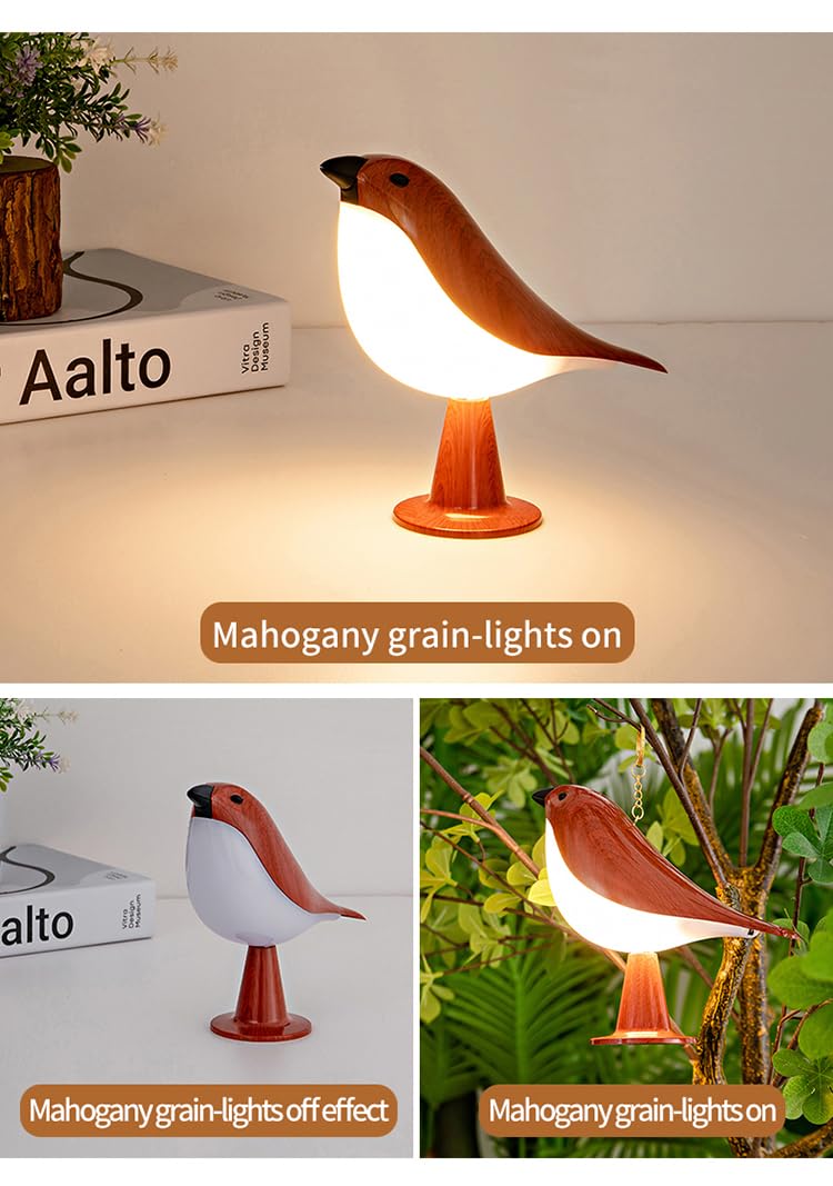THOEWONG Remote Control Bird Desk Lamp, Rechargeable, 3 Color Temperatures, Mahogany Color, Model: bird05