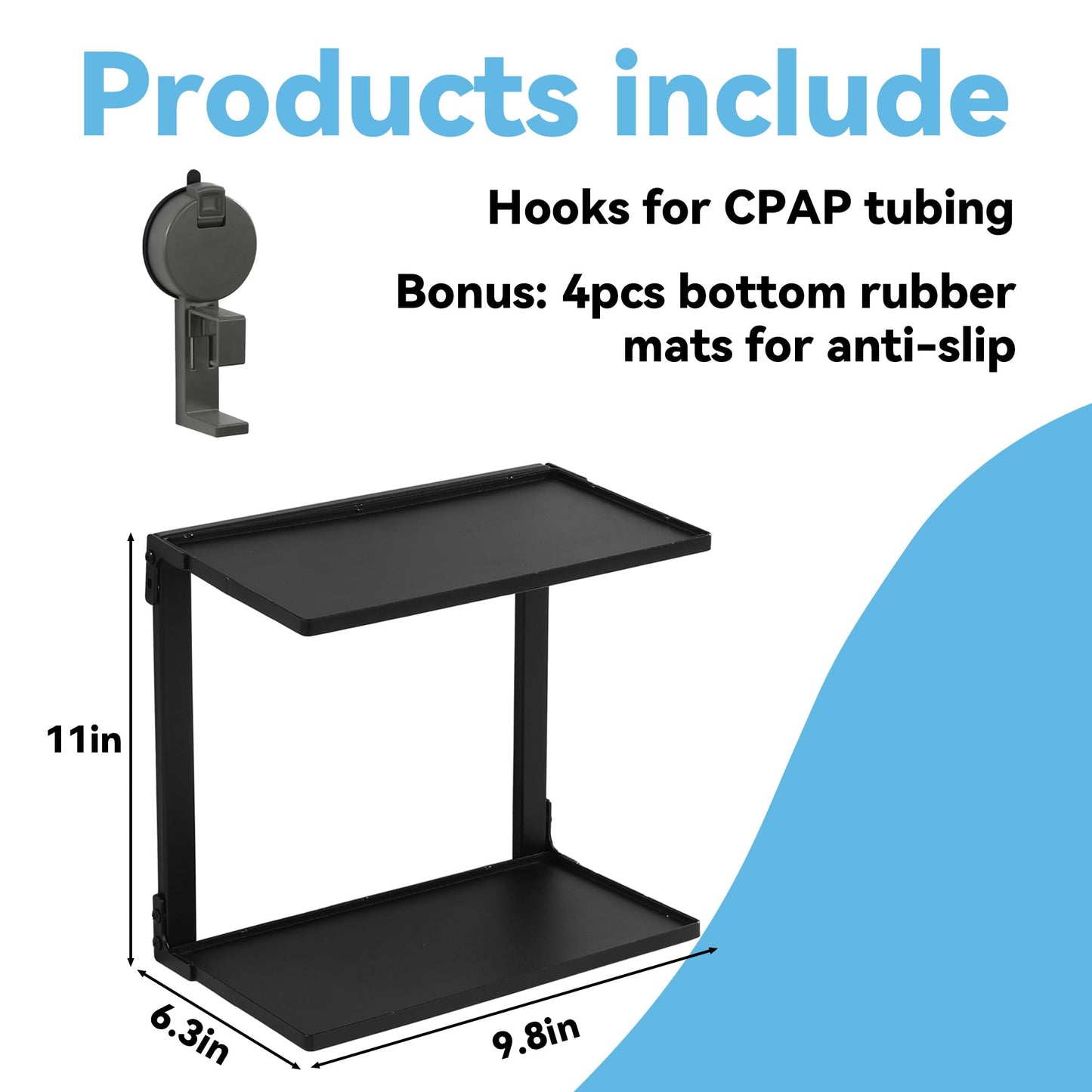 BALAPET Metal CPAP Shelf for Bedside (No CPAP Included),CPAP Hose Holder for Nightstand Supplies for CPAP Organization, Double Iron Shelf Keep Your Desktop Tidy and Protected from Dust.