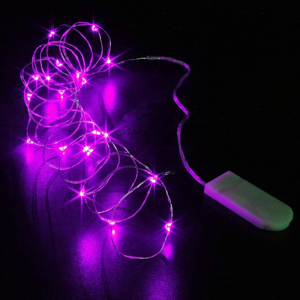 HDSHIMAO LED Starry String Lights, 10 Micro LEDs, 3.3ft Copper Wire, Battery Powered, Purple, Model ZS66, Pack of 3 Sets