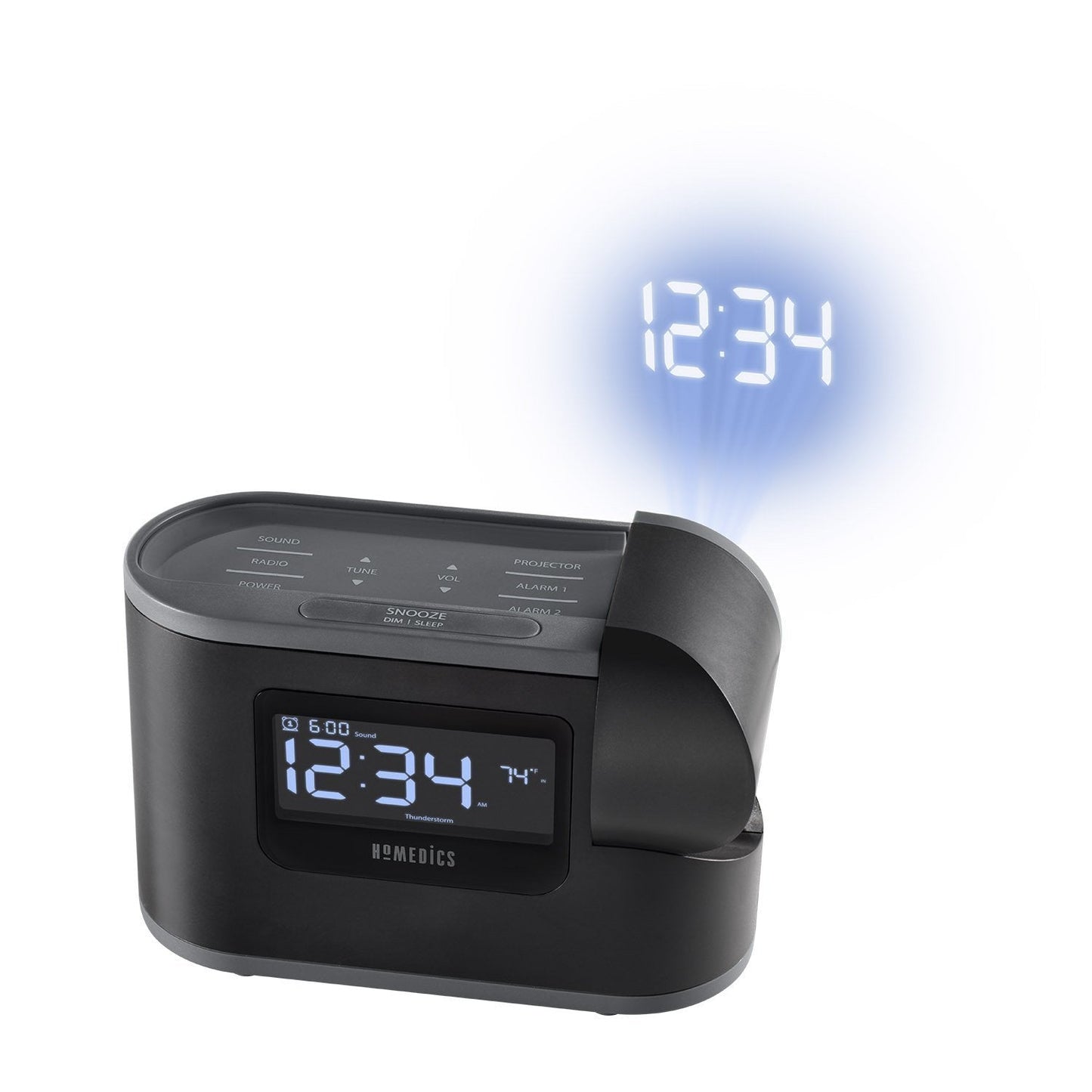 HoMedics SoundSleep Recharged Alarm Clock & White Noise Sound Machine, 6-in-1 Projection Alarm Clock and Sleep Sound Machine, 8 Nature Sounds and Indoor Temperature Sensor, Auto-Off Timer