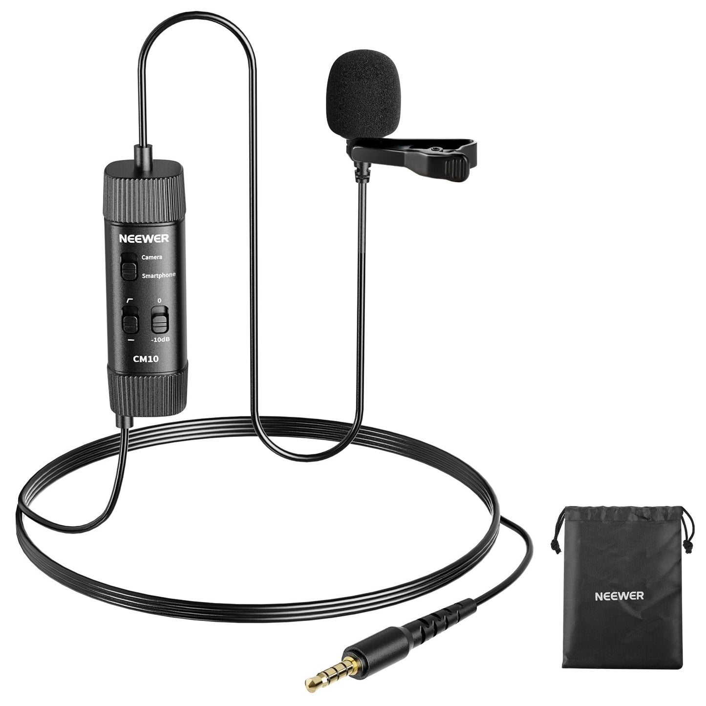 NEEWER 3.5mm TRRS Lavalier Lapel Microphone Plug & Play Mini Clip on Mic Omnidirectional Condenser for Camera Phone PC, Low Freq