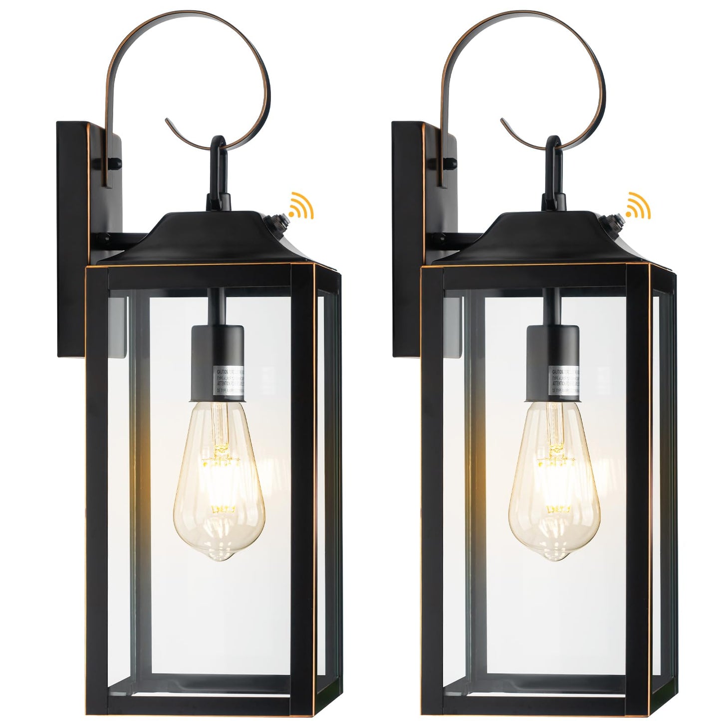Yolsunes 19 Dusk To Dawn Outdoor Lighting 2 Pack Large Outdoor Wall Lights Dusk To Dawn Black Sensor Porch Lights Exterior Lighting Fixtures Wall Mount For House Garage -With Gold Trim