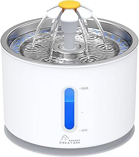Wonder Creature Cat Water Fountain with Stainless Steel Lid, 2.4L/81oz Automatic Cat Fountain with LED Light and Water Lev...