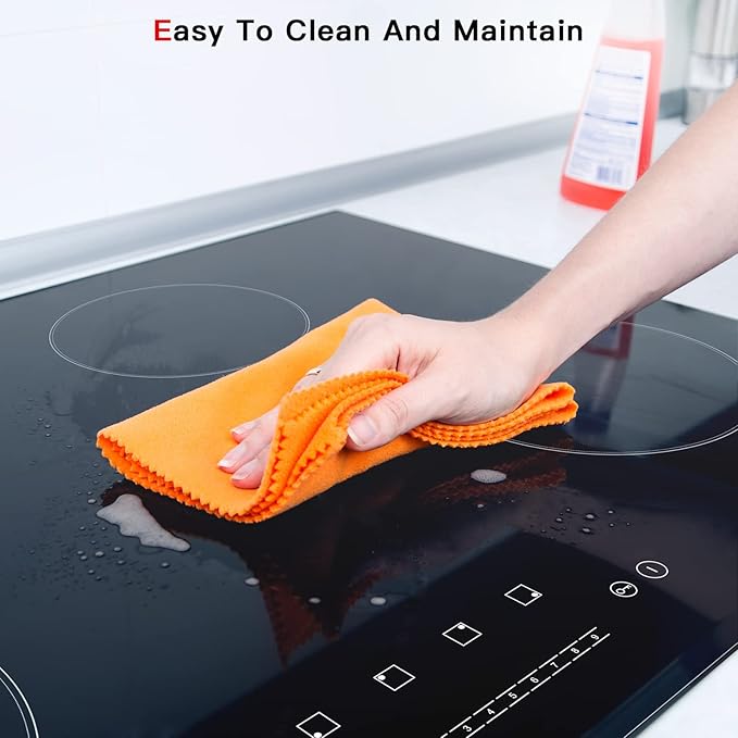 Electric Cooktop 30 inch Ceramic Stove 4 Burners 6700W Built-in Stove Top Electric Hot Plate Satin Glass cooktop in Black Touch Sensor Control/Timer/Child Safety Lock/9 Power Levelsr/220-240V