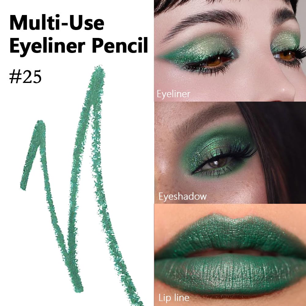 Kaely Gel Eyeliner Pencil for Women, Dark Pearl Green Eye Liner Waterproof Smudge Proof with Sharpener, Waterline Eye Makeup Lin