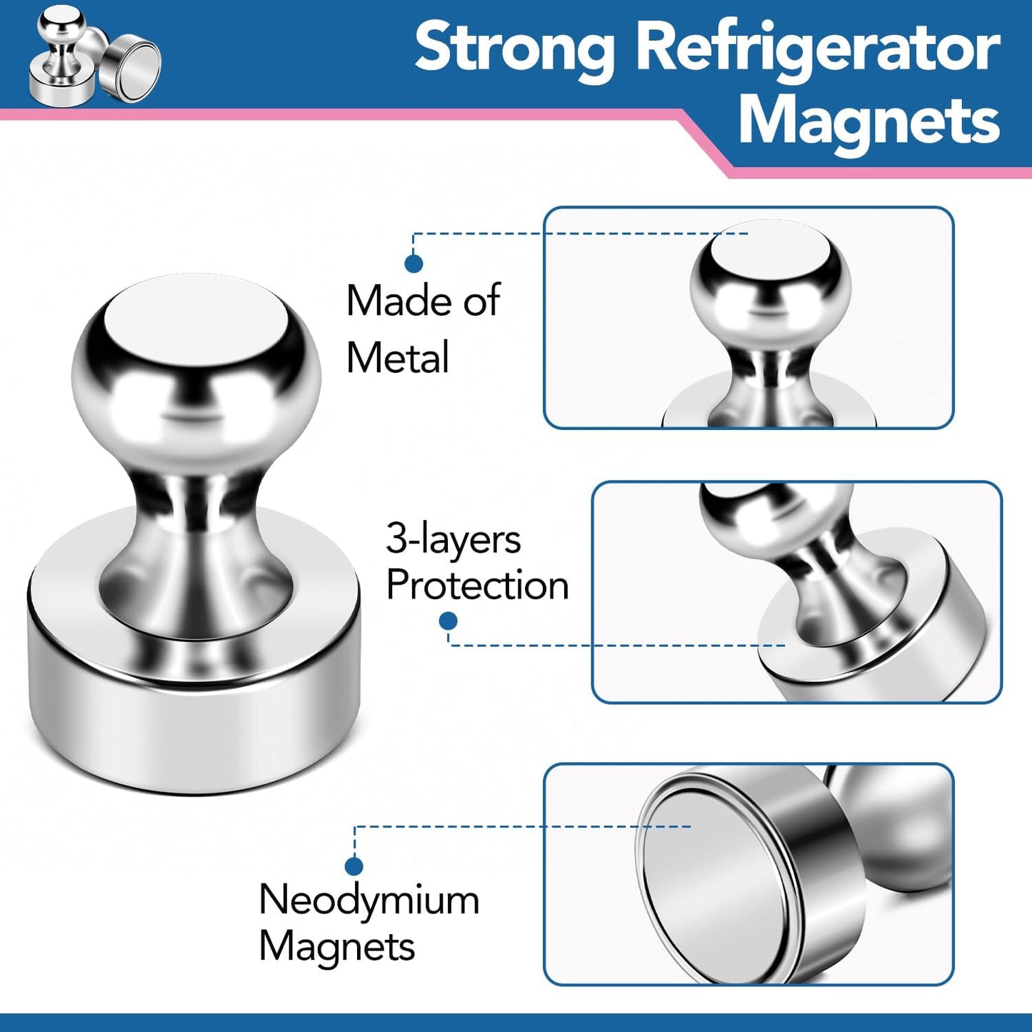 LOVIMAG Fridge Magnets 28Pcs Refrigerator Whiteboard Small Strong Magnet Classroom Kitchen Accessories Decorative Locker Set Decor Must Haves Office Calendar Refrigerador Magnetic Cute Crafts Silver