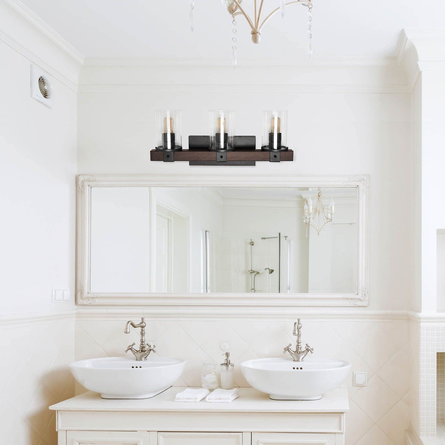Elegant Designs VT1009-BWN Industrial Rustic Lantern 3-Light Bath Vanity, Metal, Brown, 22.25inL x 9.5inW x 5.5inH