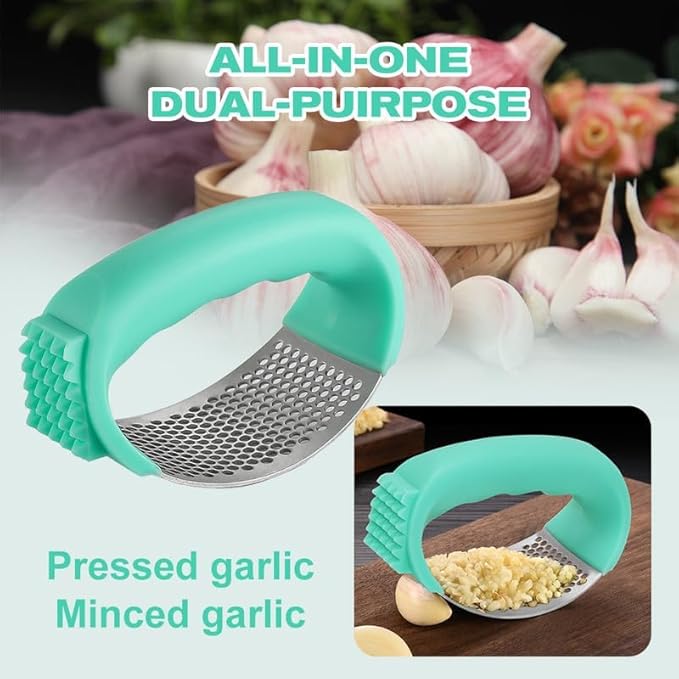 Upgraded Garlic Press Rocker, 2024 New Stainless Steel Garlic Presser, Garlic Mincer Crusher Masher with Peeler and Cleaning Brush, Garlic Chopper for Smash Garlic Kitchen Gadgets Tools (Green)