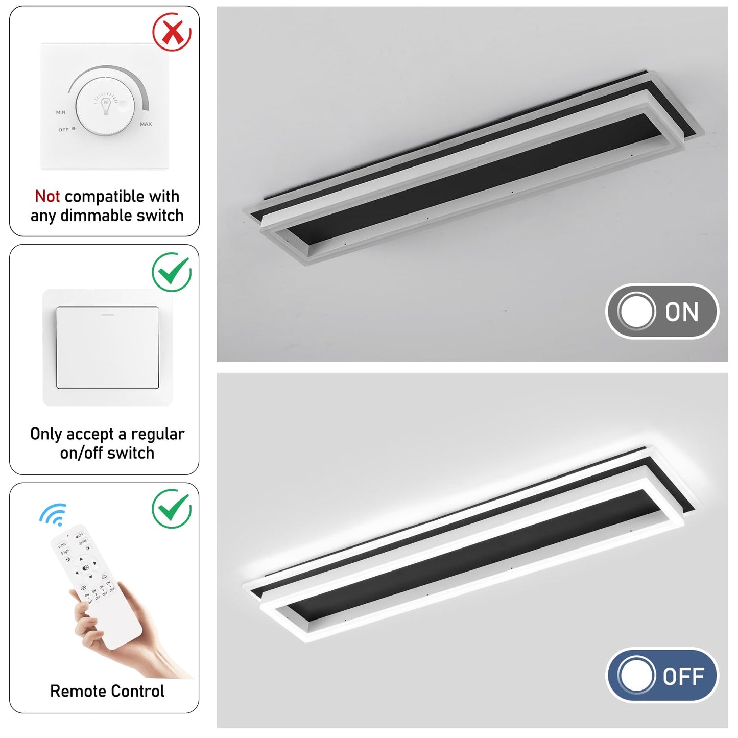 Vloitgol Dimmable LED Ceiling Light, 31.5in Modern Flush Mount Fixture, Black & White, Model CL-80CTYKL-D, Aluminum Material