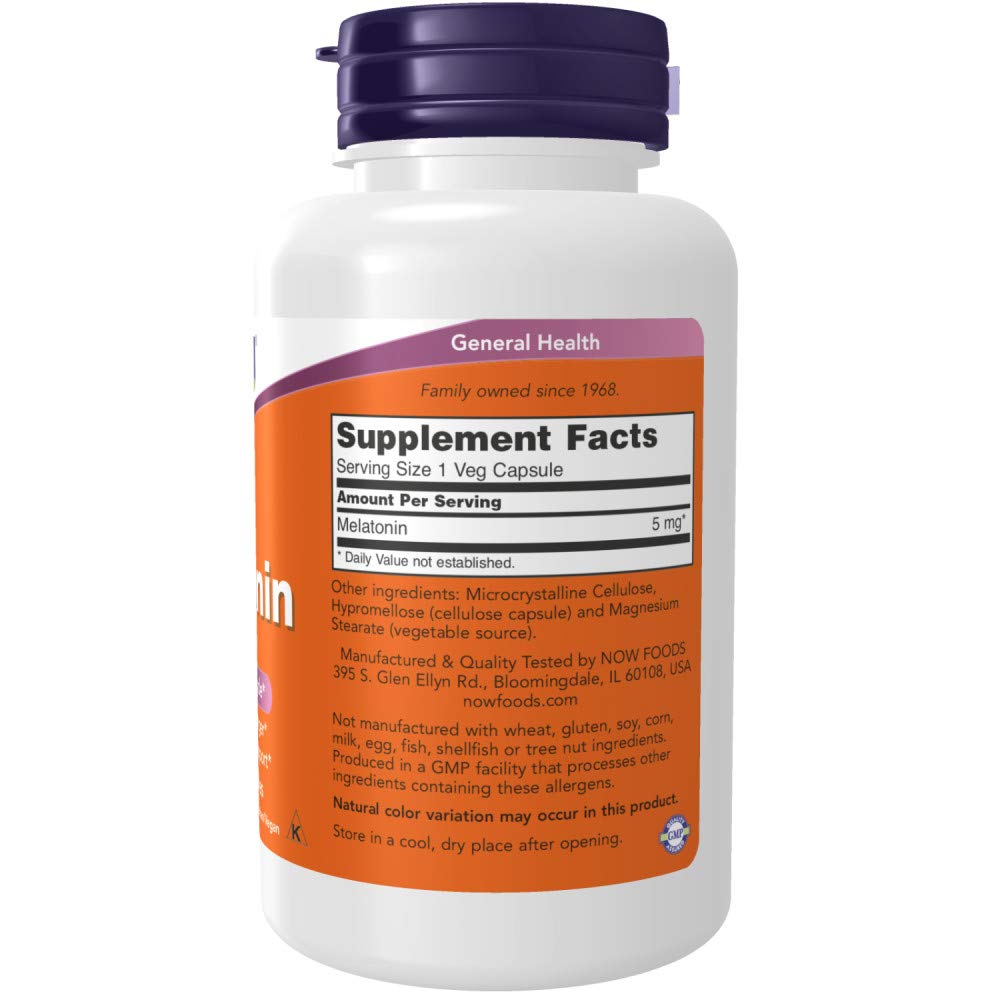 Now Foods High Potency 5mg Melatonin 2X(180 vcaps) White/Orange