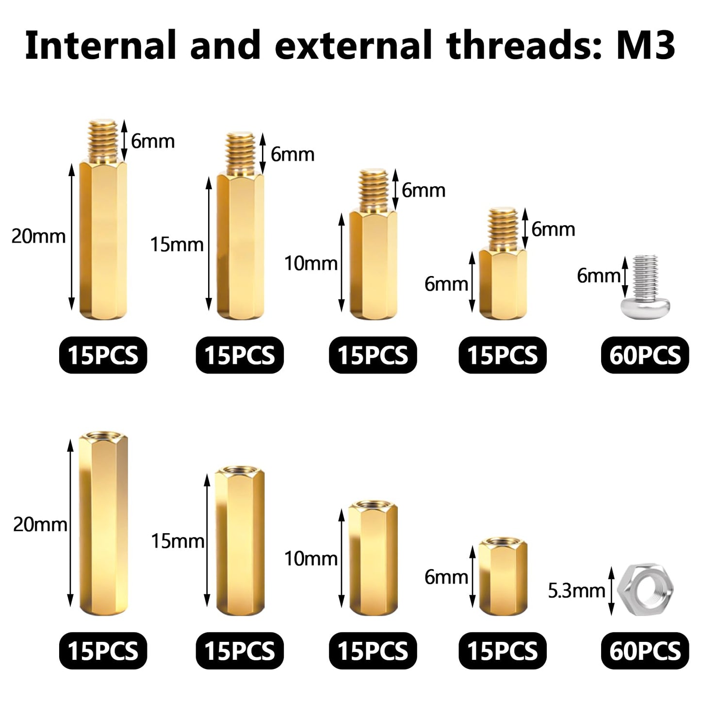 Aienxn 640PCS M3 Brass and Nylon Motherboard Standoffs Kit, Male Female Hex Spacer Standoff Screws Nuts Suitable for Circuit Board, PCB Board etc