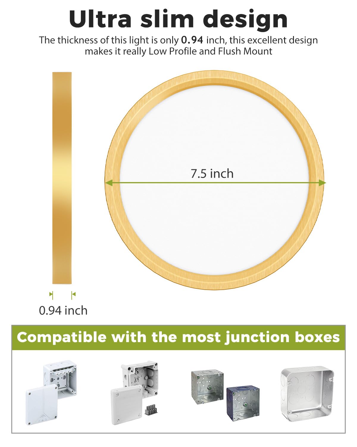 Hepside 6-Pack LED Flush Mount Ceiling Light, 3CCT 3000K-4000K-6500K, 15W 1500Lm, 7.5