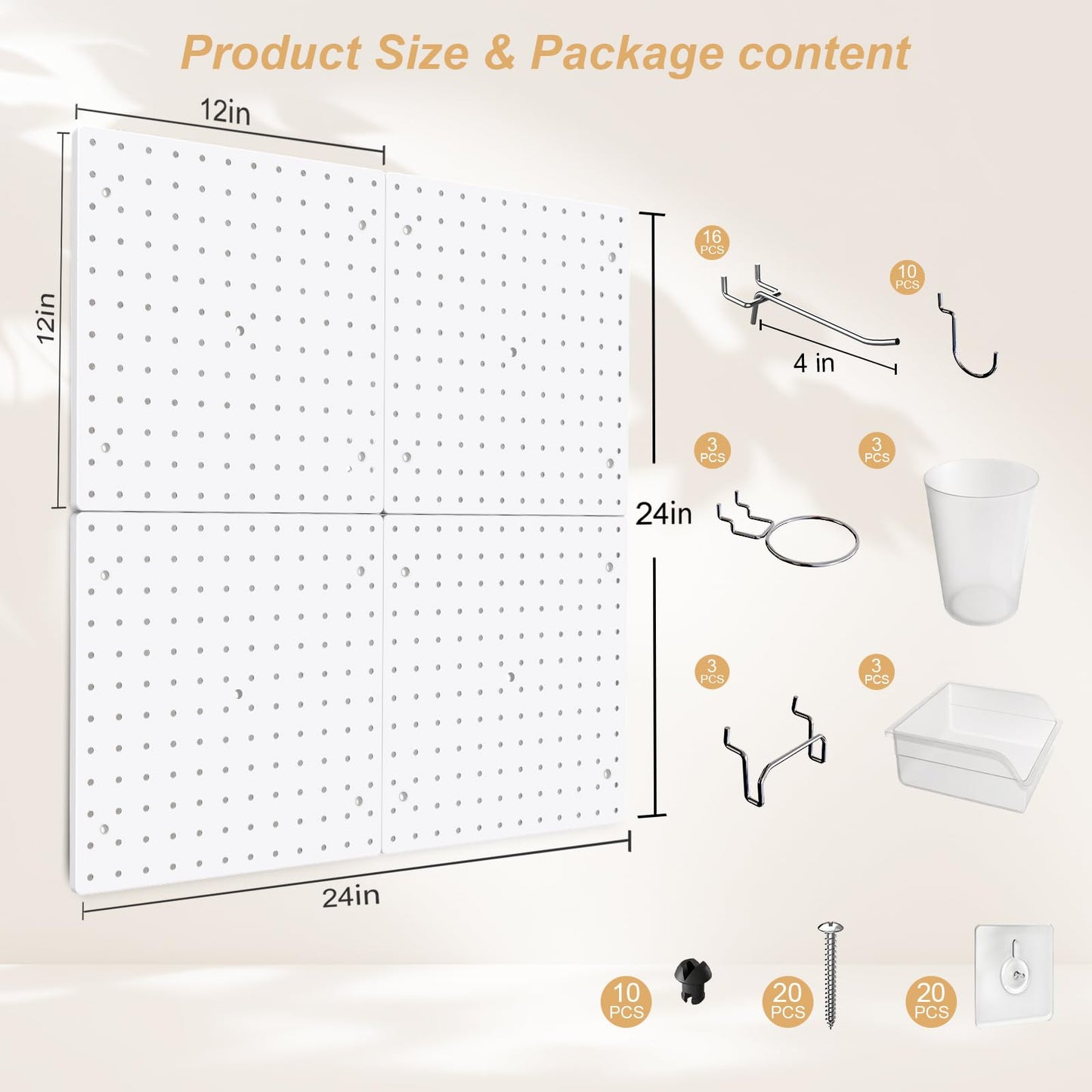 FZK Peg Board Kit, 36pcs - Includes 4 White Pegboards & Accessories, Plastic Pegboard Wall Organizer for Office & Craft Room