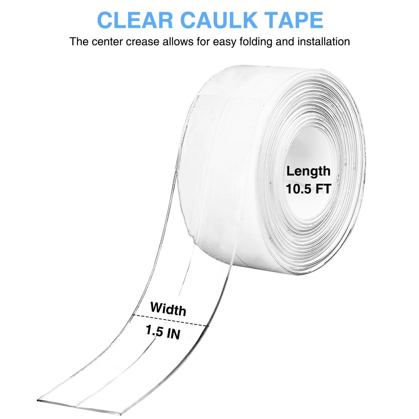 Clear Caulk Tape Self Adhesive Waterproof, Transparent Kitchen and Wall Sealing Tape, Bathroom Sealant Strip for Toilet, Bath Tub, Sink, Shower (Clear,1.5" x10.5Ft)