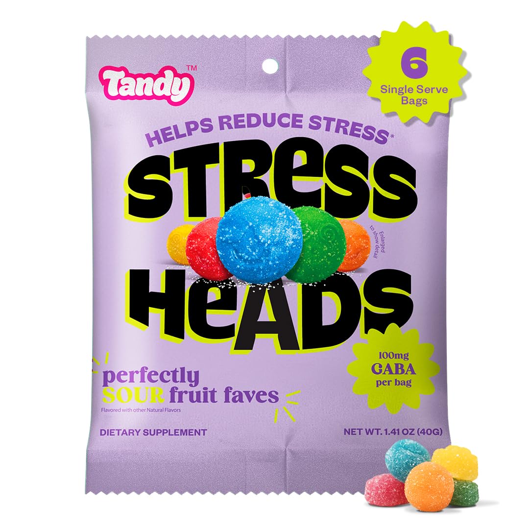 Tandy Stress Heads GABA Amino Acids Gummies I Perfectly Sour Fruit Faves Flavor Gummies Helps Support Stress Relief I Gluten-Free Dietary dietary product Gummy I 6-Pack