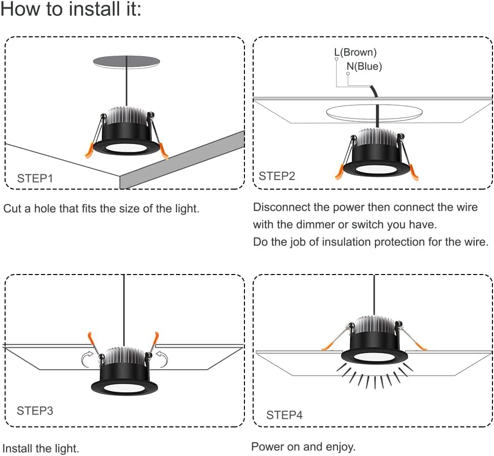 Ledlightsworld 2 Inch Dimmable Led Recessed Downlight, 3W (35W Equivalent), 3000K Warm White, Black, Aluminum, Model Btd-Ww