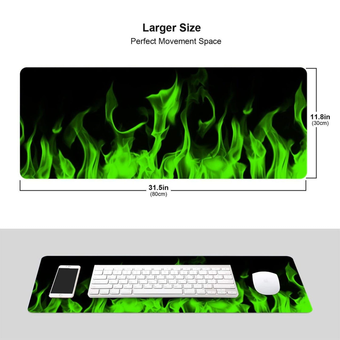 Green and Black Abstract Fire Mouse Pad Gaming XL Large Mousepad Desk Mat Long Extended Big Keyboard Pads Table Accessories for Gaming and Office Pc Laptop Computer 31.5 X 11.8 Inch