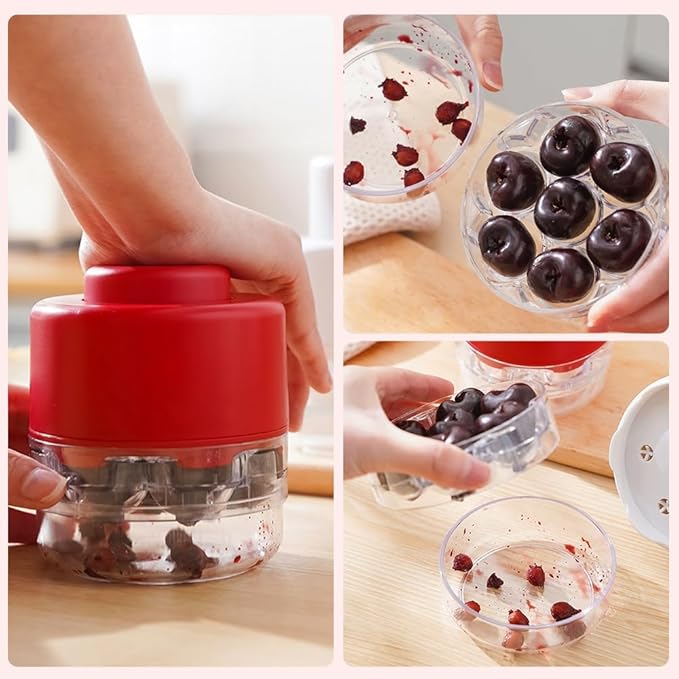 Cherry Pitter Tool Pit Remover, 2025 Upgraded 7-in-1 Portable Cherry Core Remover Stoner Pitter Quick Release, Multiple Corer Tool for for Kitchen, Cake Shop, Fruit Salad (Red 1PCS)