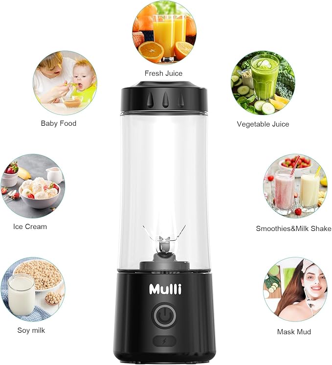 Mulli Portable Blender,USB Rechargeable Personal Mixer for Smoothie and Shakes, Mini Blender with Six Blades for Baby Food,Travel,Gym(Update)