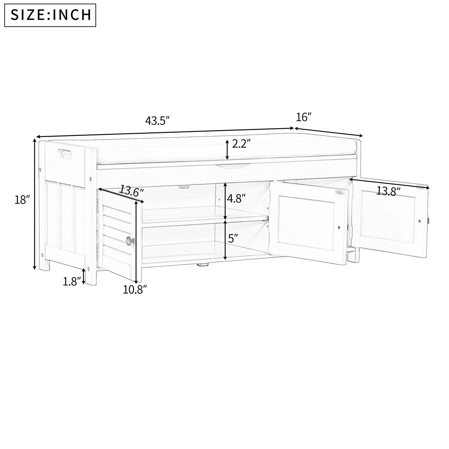 Brisca Wood Storage Bench 3 Shutter-Shaped Doors,Multifunction Shoebox,W/ 2 Size and Removable Cushion & Hidden Savings Space,for Entryway,Bedroom,Living Room,Espresso