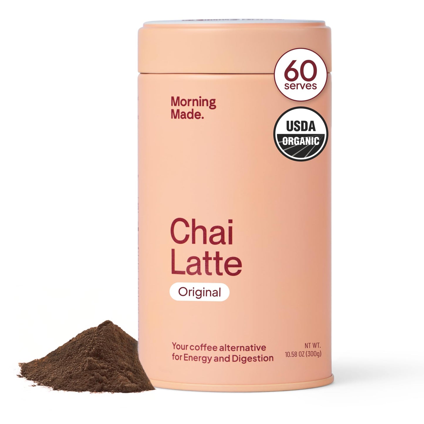 Morning Made Original Chai Latte Powder Mix | Organic Black Tea & Spice Blend Low-Caffeine Coffee Alternative | Sweetened Vegan Dairy-Free Gluten-Free | 10.6oz (60 Serves).