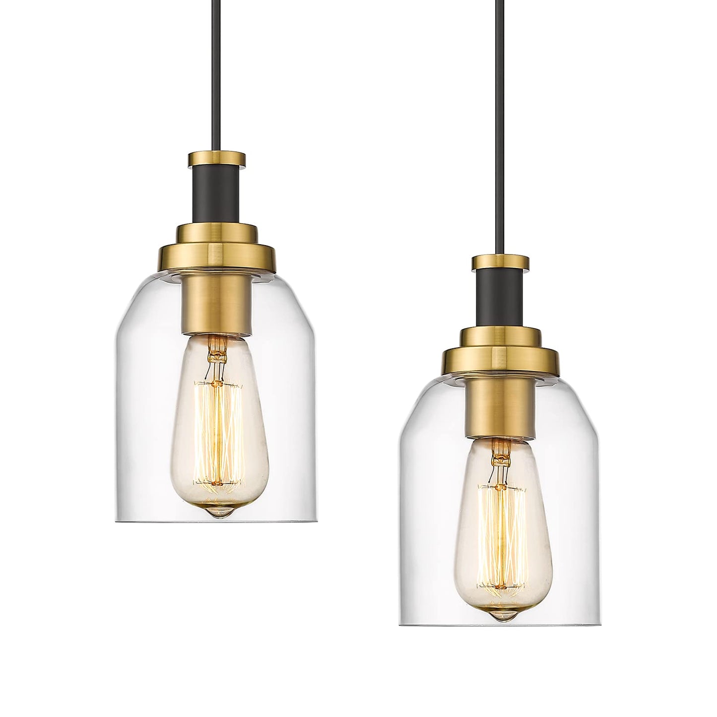 zeyu Modern Hanging Pendant Lights - Black and Gold - 2 Pack, Clear Glass Shade, Model ZG33M1L-2