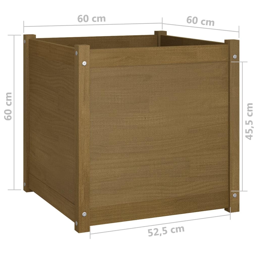 Teravane Garden Planter Honey Brown Solid Pine Wood Large Square Outdoor Flower pots for Vegetables and Succulents Rustic Decorative Raised Bed for Garden and Patio