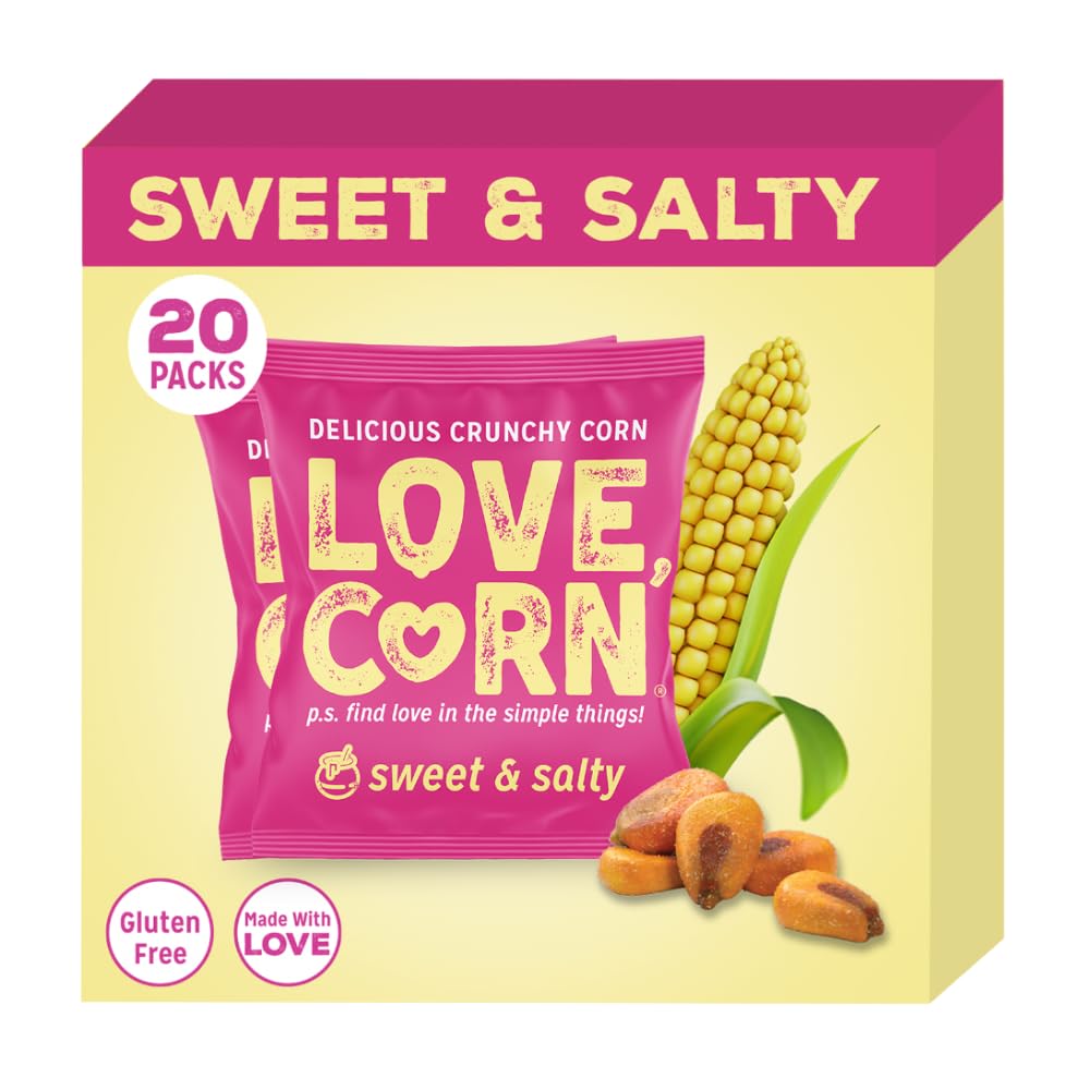 LOVE CORN Sweet & Salty 0.7oz x 20 bags - Delicious Crunchy Corn - Healthy Family Snacks - Gluten Free Kosher NON-GMO - Alternative for Chips Nuts ers & Pretzels - Perfect for Charcuterie Boards