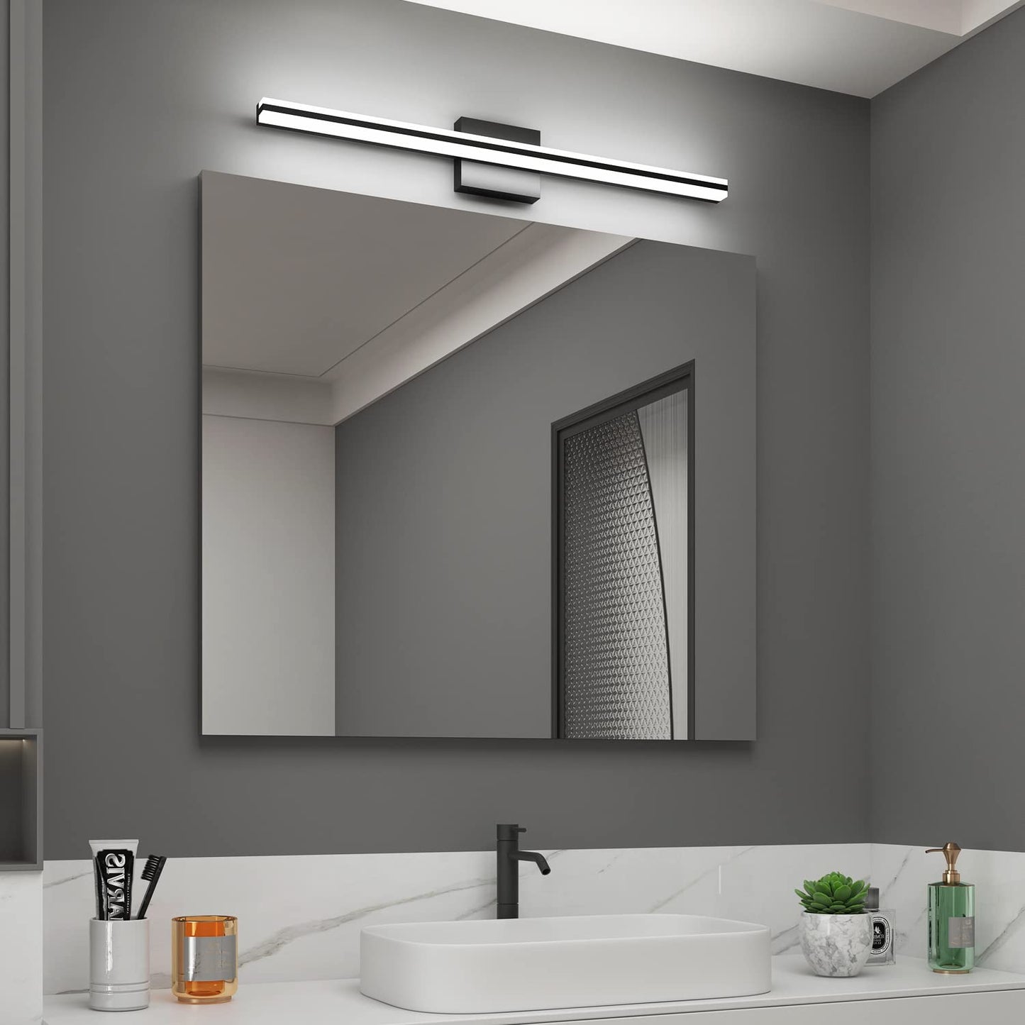 Solfart Black Bathroom Light Fixture - 31.8 Led Vanity Light Bar, 5 Color Temperature, Dimmable, Aluminum, Model S8200-810Mm-Bk-5C