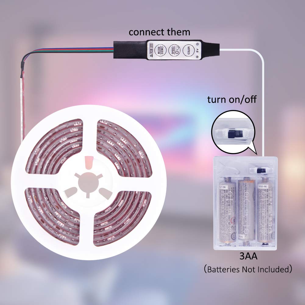 XYOP LED Strip Lights, Battery Operated RGB, 13.2FT/4M, 3 Keys Controller, Model XP-LED12-3J2P