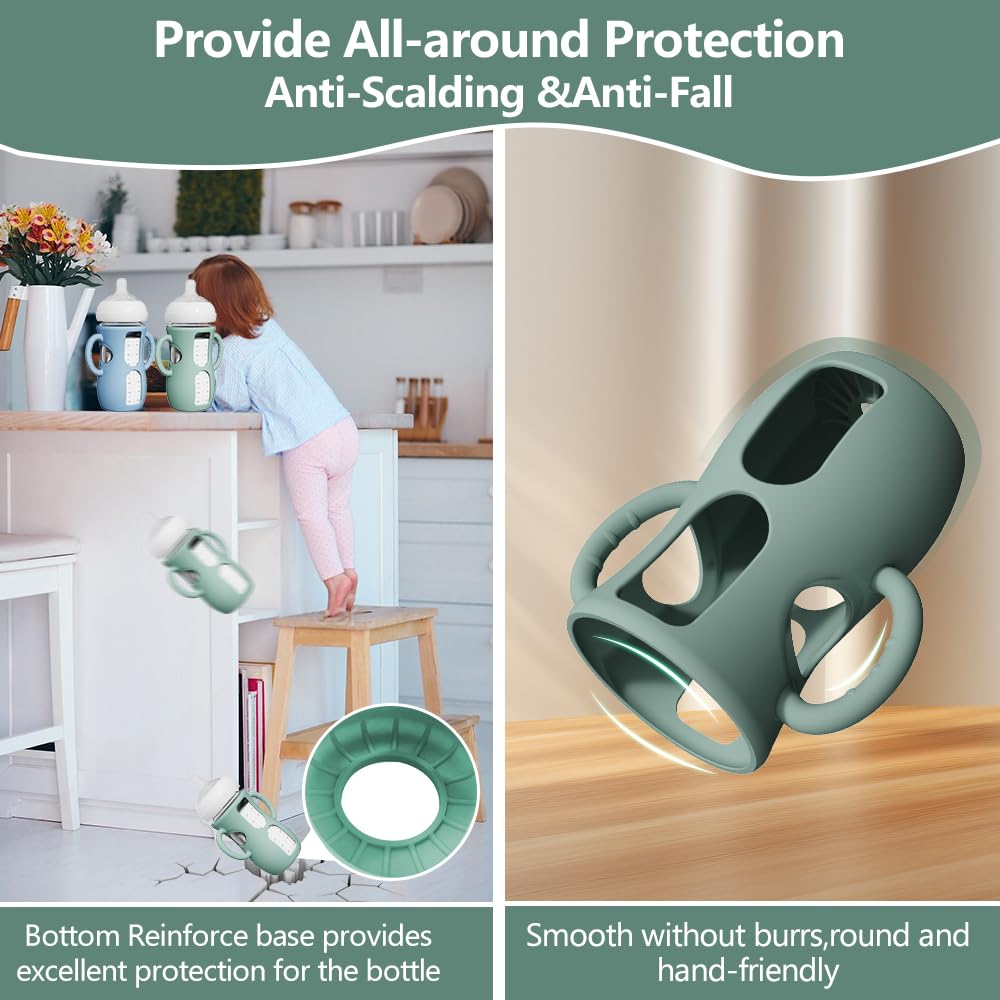 4 Pack Silicone Sleeves for Avent Natural Glass Bottles, Anti Breakage Baby Bottle Protector with Easy-Grip Handle, Compatible Philips Avent Glass Natural Bottle 8 oz, Not for Infant Use