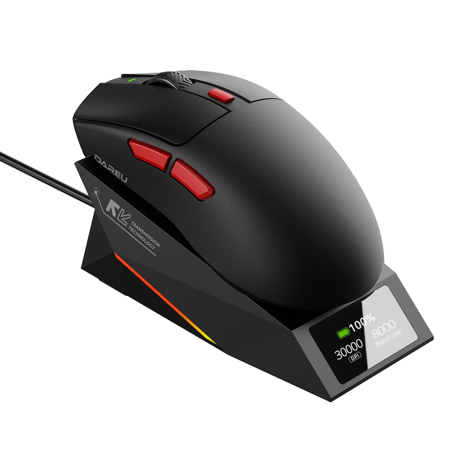 DAREU AE6 Pro Wireless Gaming Mouse, Custom PAW3950 30K Sensor, Wireless/Wired Dual 8K Polling, Display Charging Dock, Excimer C