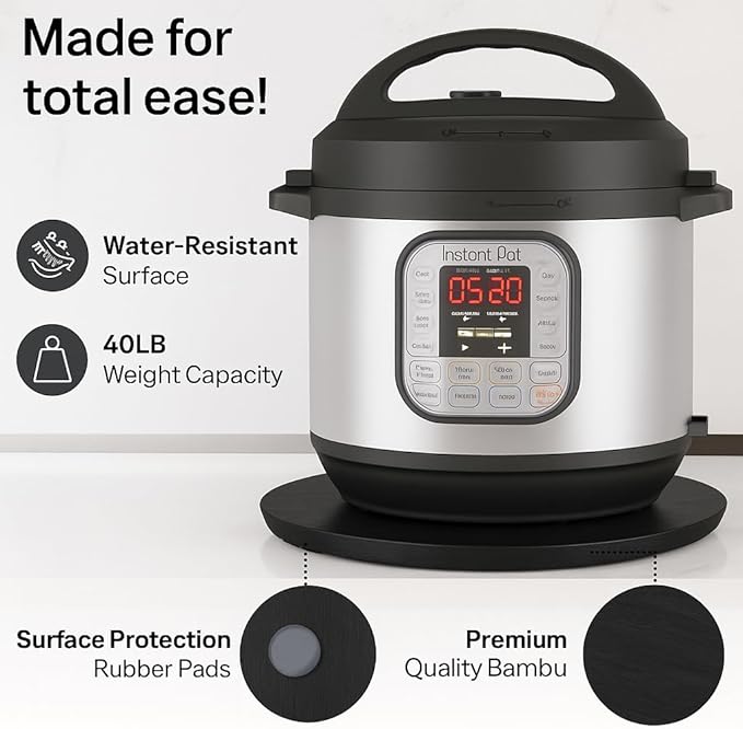 Ibyx Elegant Round Sliding Tray for Your Pressure Cooker, Air Fryer & Heavy Kitchen Appliances - Sturdy, Slides Easily from Under The Cabinet (Black, 16β)
