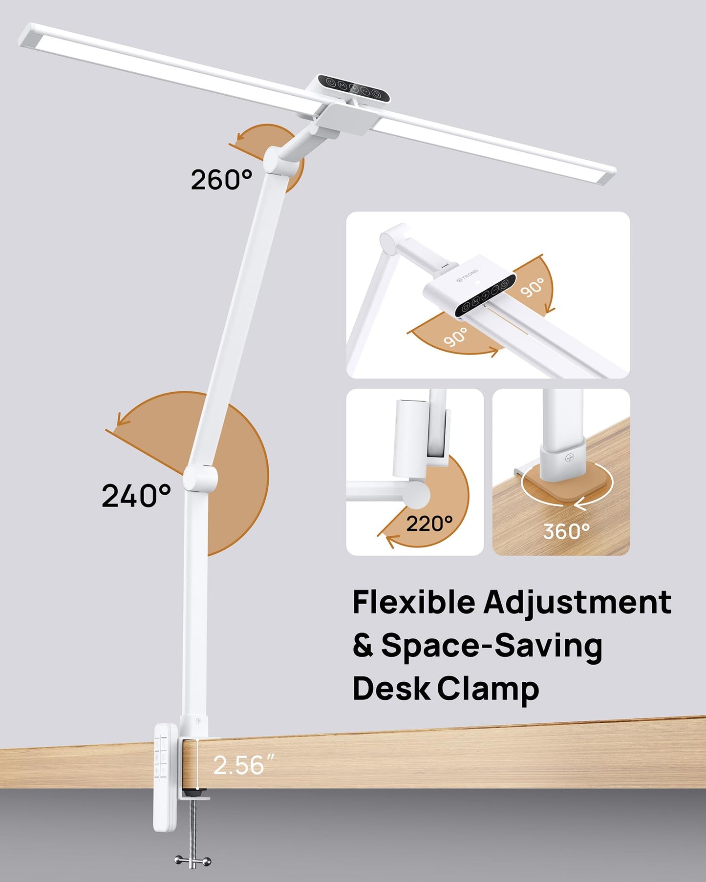 TROND LED Desk Lamp - 24W, 360? Rotating, 5 Color & Brightness Settings, White, Model Halo 24W-C