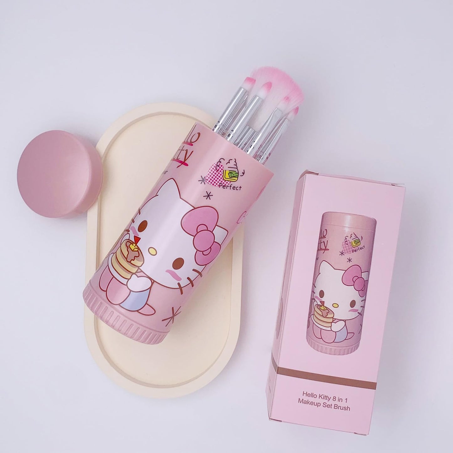 Cute Makeup Brush Set, 8 Pcs Pink Makeup Brushes and Makeup Brush Holder, Eyeshadow Lip Gloss Cosmetic Brushes Kit for Girls (Pi