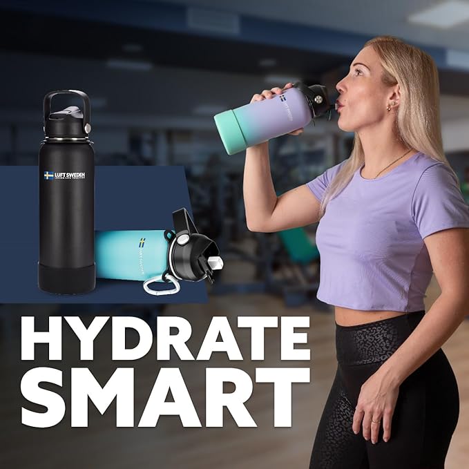 LUFT SWEDEN 40 oz Insulated Water Bottle with Straw Lid โ Red & Purple โ Stainless Steel, Leakproof, Dishwasher Safe โ Double Wall Gym Flask for Ice-Cold Drinks โ BPA-Free Reusable Thermos